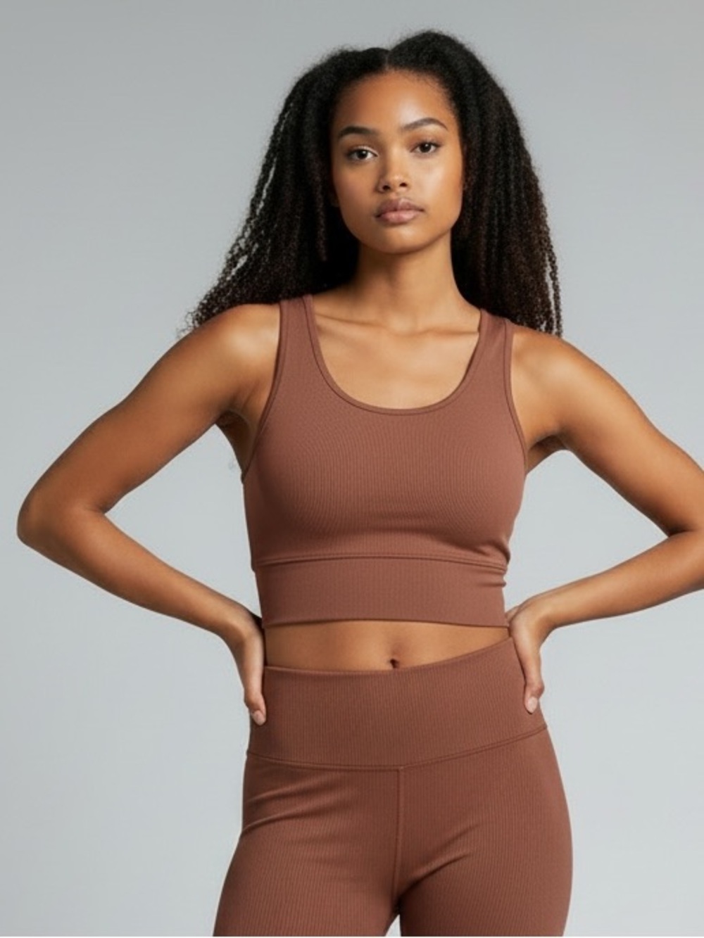 Zella Ribbed Crop Sports Bra in Brown